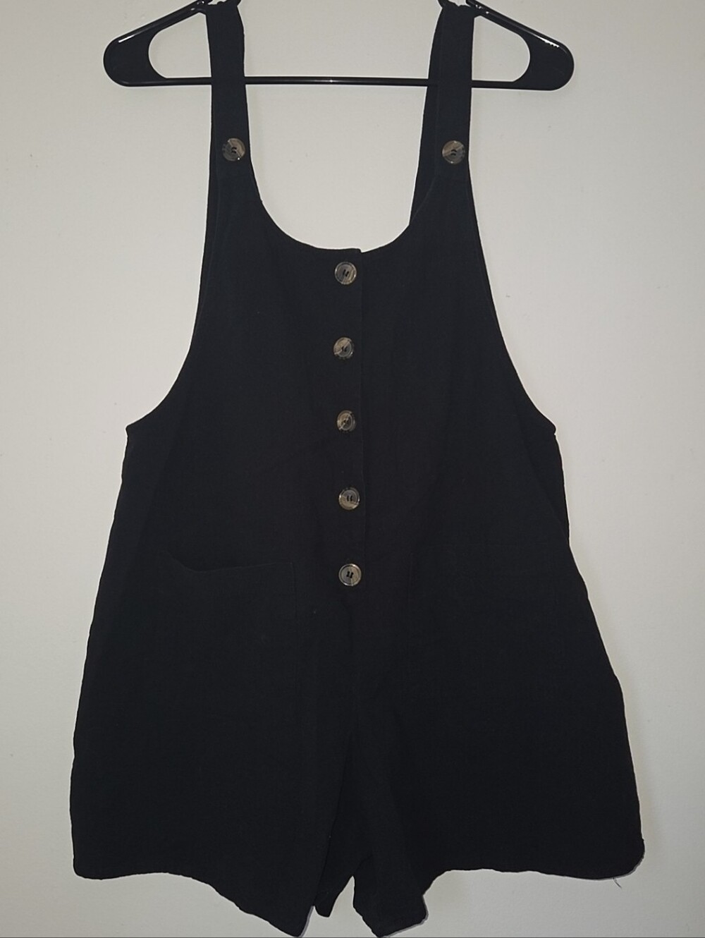 Black Button-Front Short Overalls Romper
